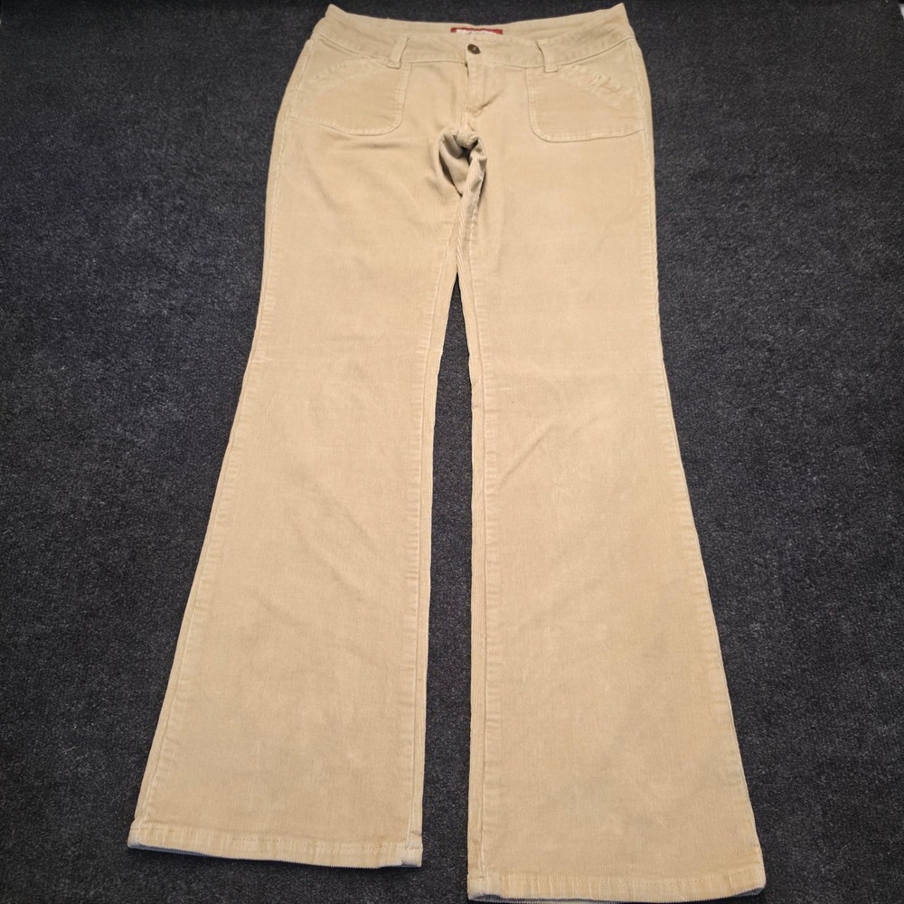 Jordache Womens Tan Corduroy Flare Leg Pants Stretch Beige Mid Rise Size 9/10